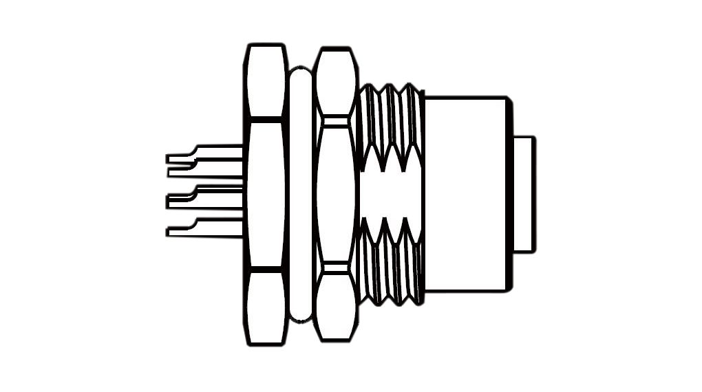 Circular Connector, M12, Socket, Straight, Poles - 5, PCB Terminal, Panel Mount